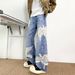 Men's Clothing Retro Lace Print Design Plus Size Women's Jeans Autumn New Loose Fitting Straight Leg Wide Leg Trousers_mkmklike.com