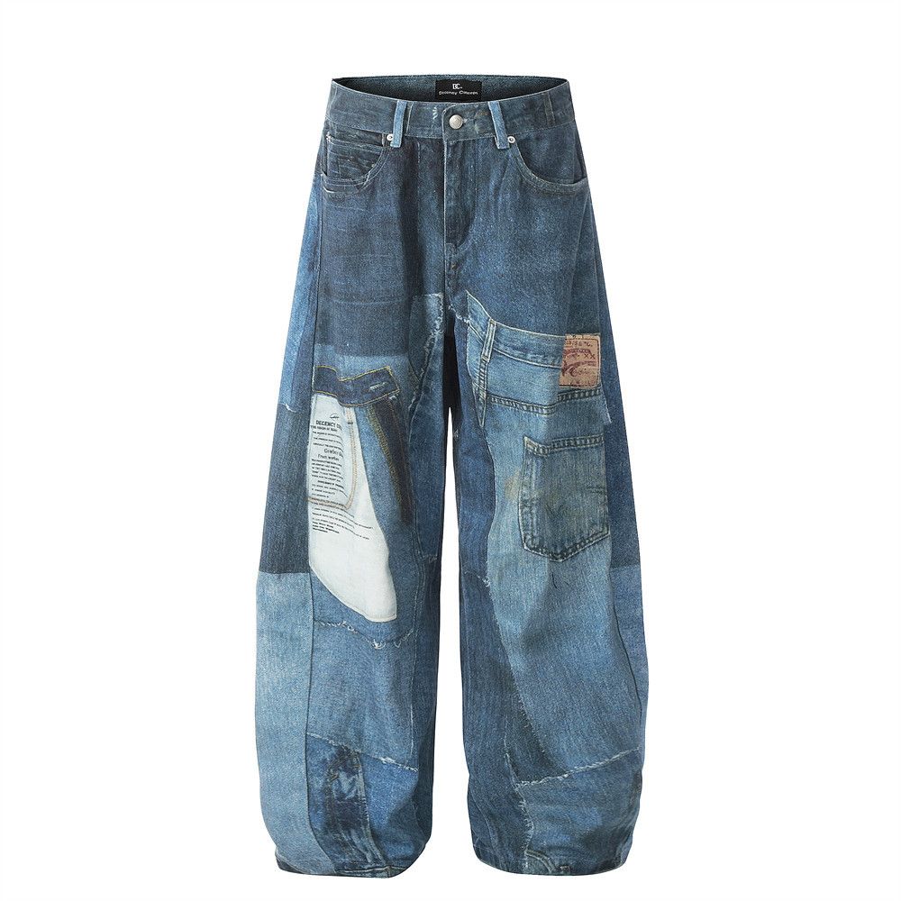 Men's Clothing Patch Digital Printing Scimitar Pants Men's Workwear Trousers Design Niche Silhouette Sickle Loose Wide Leg Pants Trend_mkmklike.com