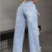 Women's Clothing Women's Bow Detail Straight Leg Jeans - High Waist Loose Wide Leg Pants For Casual Streetwear (Light Blue/ Dark Blue, Sizes 27-30)_mkmklike.com