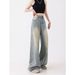 Spring/Summer 2025 New Vintage Straight-Leg Jeans For Women, American Style High-Waisted Loose Design, Floor-Length_mkmklike.com