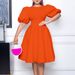 Women's Clothing Women's Round Neck Temperament Bubble Sleeve Wrapped Waist Large Swing Dress A-line Dress_mkmklike.com