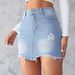 Women's 24 New Slim Fit Rhapped Denim Skirt Women's Light Washed Raw Edge A-Line Miniskirt_mkmklike.com