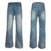 American High Street Washed Gradient Flared Jeans Vibe Trend Men's Design Sense Versatile Casual Distressed Long Pants_mkmklike.com