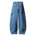 Wide-Leg Logging Jeans With Scimitar Design, High Street Trendy Brand Men's Loose Fit Washed Vintage Workwear Casual_mkmklike.com