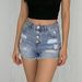 Vintage High Waist Button Fly Distressed Denim Shorts For Women - Mid Blue Washed Ripped Casual Hot Pants With Raw Hem_mkmklike.com