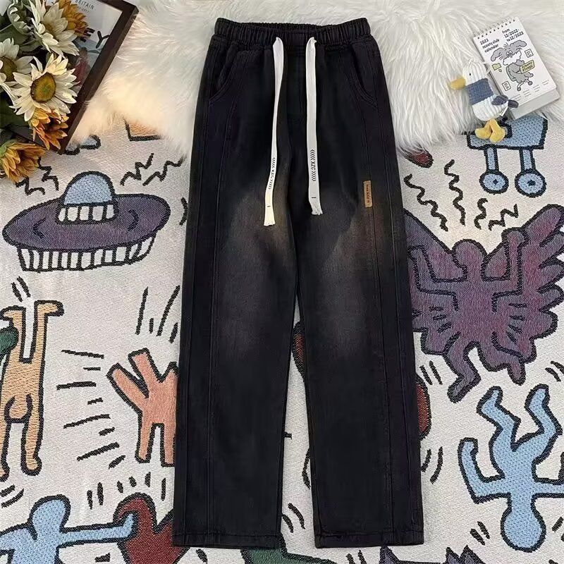 Men's Light Wash Retro Harem Jeans Loose Straight Leg Casual Wide Leg Cropped Trousers_mkmklike.com