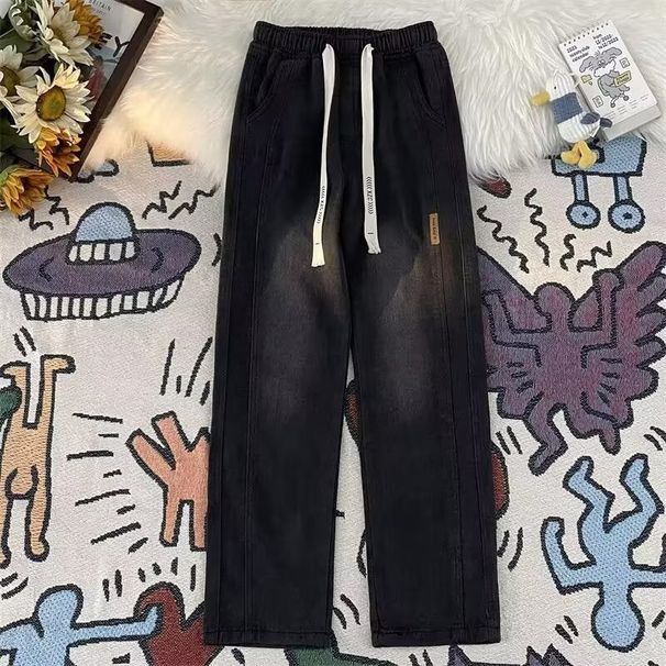 Men's Light Wash Retro Harem Jeans Loose Straight Leg Casual Wide Leg Cropped Trousers_mkmklike.com