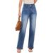 New Style Double Button Slimming Wide Leg Straight Leg Jeans Loose Fit Women's Clothing Denim_mkmklike.com