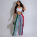 Women's Fashion Patchwork Striped Color-Block Denim Pants – Stretch Waist Straight Leg Casual Trousers_mkmklike.com