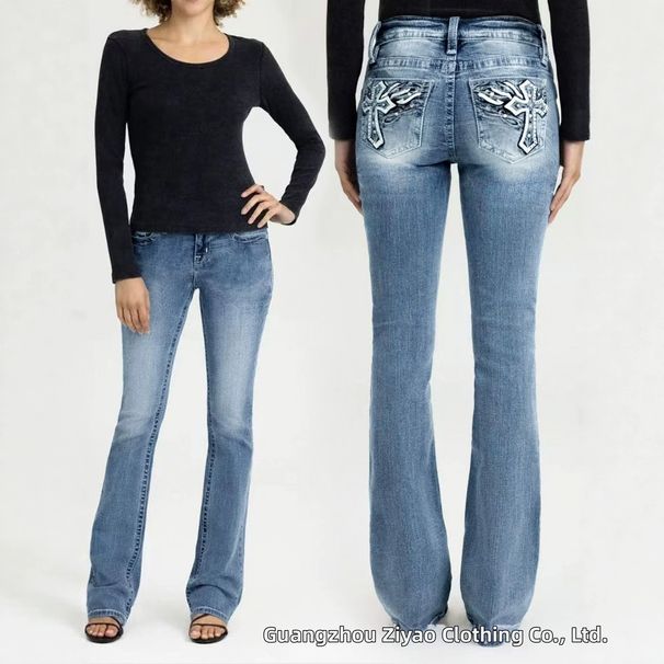 Summer Low Rise Stretch Slim Fit Flared Jeans for Women American Retro Style Cross Embroidery New Style 2026_mkmklike.com