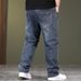150Kg Large Size Men's Four-season Printed Washed Straight Jeans Men's Simple Business Jeans Men's Jea_mkmklike.com