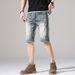 Men's Clothing Summer Retro Hole Denim Shorts Men's Loose Five Point Pants Men's Trendy Brand Five Point Pants Mid Length Pants_mkmklike.com