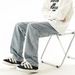 LKTM Men's Straight Leg Jeans Elastic Waist High Street Retro Loose Wide Leg Pants American Streetwear_mkmklike.com