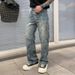 Vintage Washed Denim Jeans For Men - Relaxed Fit Straight Leg Casual Trousers With High Street Aesthetic, Light Blue_mkmklike.com