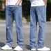 Men's Stretch Straight Leg Jeans Comfortable Relaxed Fit Classic Denim Pants in Smoke Grey Light Blue Stonewashed Blue Casual Workwear_mkmklike.com
