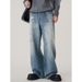 Men's Clothing Men's Splatter Paint Denim Jeans – Loose Fit High Street Wide Leg Pants, Vintage Washed & Artistic Spray Design, Comfort Stretch, Blue_mkmklike.com