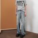 Men's Clothing High Street Cleanfit Old Ink Splashed Jeans For Men And Women Loose Straight Casual Niche Retro Pants Trend_mkmklike.com