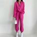 Women's Clothing new casual suit solid color lapel long-sleeved shirt top harem pants two-piece suit_mkmklike.com