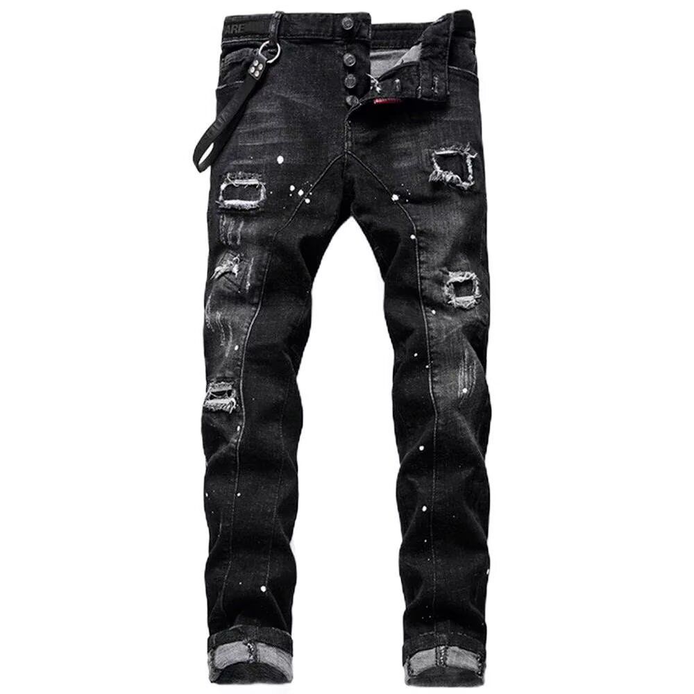 Men's Distressed Patchwork Skinny Jeans - Ripped Denim Pants With Edgy Style For Casual & Streetwear Look_mkmklike.com
