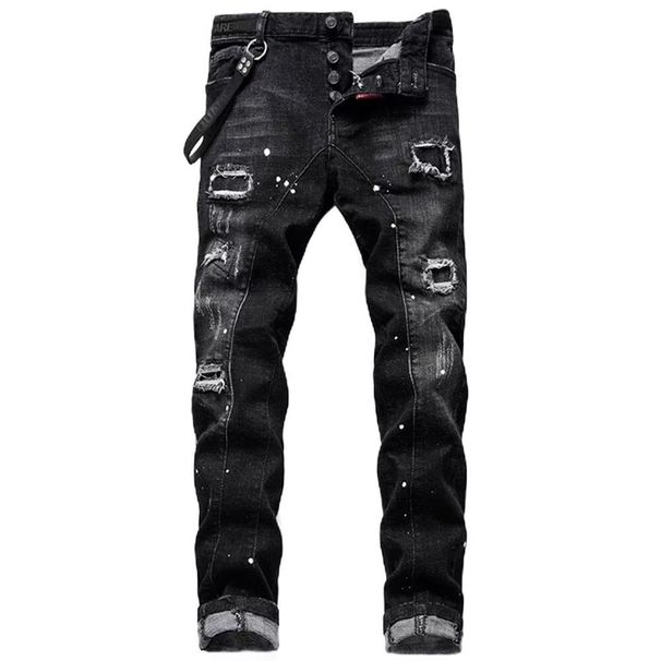 Men's Distressed Patchwork Skinny Jeans - Ripped Denim Pants With Edgy Style For Casual & Streetwear Look_mkmklike.com