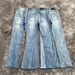 DC Retro Blue Bamboo Cotton Faded Lightning Pattern Jeans Slightly Flared Washed Distressed Cleanfit Long Pants mid Waist Loose Fit_mkmklike.com