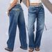 Women's Patchwork Vintage Jeans - Retro High-Waisted Straight Leg Denim Pants With Contrast Stitching_mkmklike.com