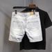Men's Clothing Denim Shorts Trendy Light Colored Washed Holes Handsome Shorts_mkmklike.com