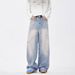 Men's & Women's Distressed Light Blue Washed Straight Leg Jeans With Cat Whiskers - High Street Vintage Vibe Stretch-Free Cotton Denim Pants_mkmklike.com