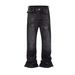 Distressed Washed Black Striped Faded Straight Leg Flared Jeans American High Street Style Slim Fit With Splatter Paint And Frayed Edges_mkmklike.com