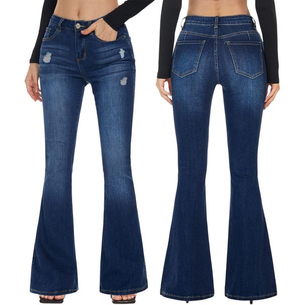 Women's Clothing Slim Denim High Elastic Bell Bottom Pants_mkmklike.com