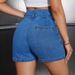 Women's Clothing New Fashion High-Waisted Flounce Hem Denim Shorts For Women – Retro & Versatile Summer Casual Shorts (Light Blue & Dark Blue)_mkmklike.com