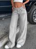 K Retro Low Waisted Non Elastic Straight Leg Jeans, Wide Leg Denim Women's Pants_mkmklike.com