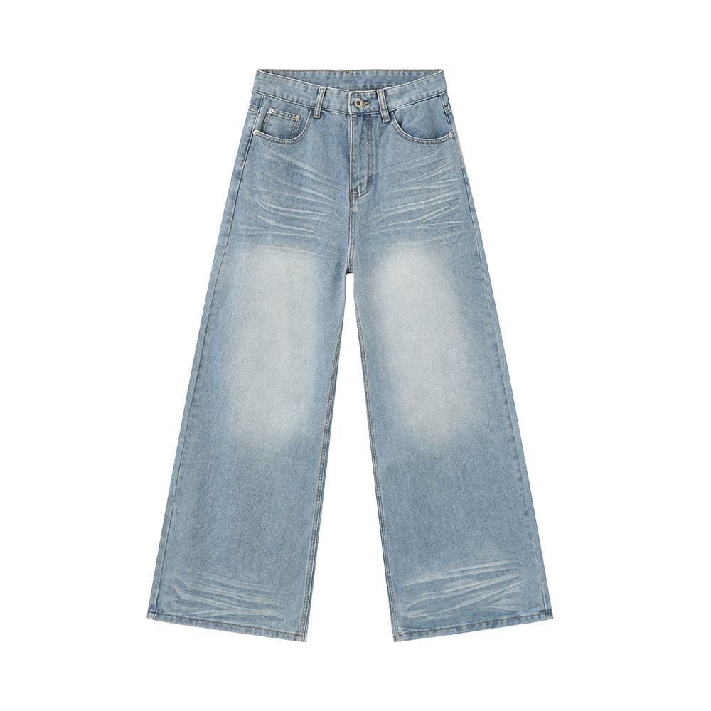 Men's Clothing Summer New Arrivals Washed Crease Design Distressed Light Blue Jeans_mkmklike.com