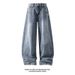 Men's Vintage Wide-Leg Jeans – Retro Blue & Black, Relaxed Fit, High Waist With Button Fly, Streetwear Essential_mkmklike.com