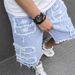 Men's Classic Fit Distressed Denim Shorts – Summer Ripped Casual Shorts With Vintage Wash, Straight Leg & Raw Hem_mkmklike.com