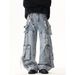 Men's Clothing Men's Distressed Cargo Jeans - Oversized Streetwear Denim Pants With Multi-Pockets & Patchwork Design (Blue/Vintage Blue)_mkmklike.com