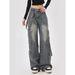 Foreign Trade Plus-size American High Street Workwear Jeans For Women, New Multi-pocket Straight Wide-leg Loose_mkmklike.com
