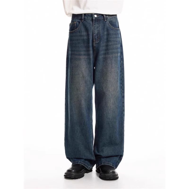 Men's Clothing Vintage Washed Straight-Leg Jeans For Men – Relaxed Fit Distressed Denim Pants With 5-Pocket Design & Mid-Rise Waist_mkmklike.com
