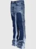 Y2k Men Painting Baggy 2024 Fashion Work Wear Popular Stretch Patch Denim Stacked Flare Jeans PantsX241009_mkmklike.com