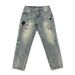 Washed Distressed Men's Trendy Patchwork High-End Embroidery Print Loose Tapered Straight Jeans_mkmklike.com
