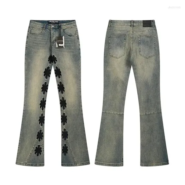 Men's Jeans Fall LOST SHDWS Fashion All-match Men Women Micro Flared Stretch Color Embroidery Flower Logo Lostshdws_mkmklike.com