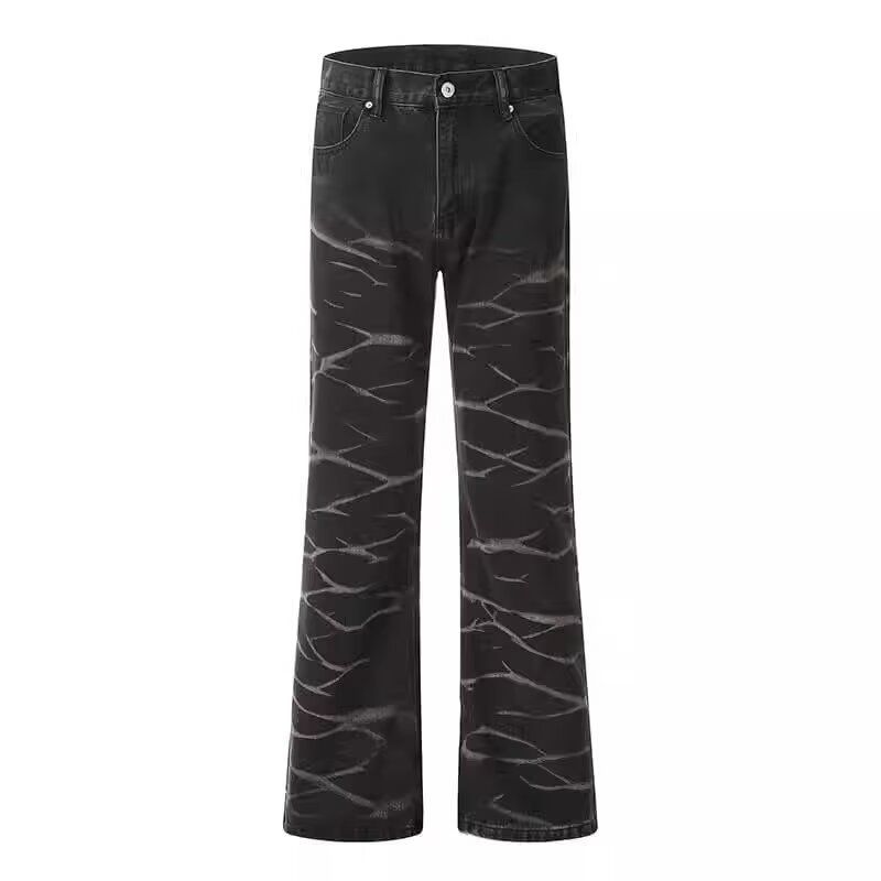 Men's Retro Black Washed Denim Pants – Loose Fit High Street Hip Hop Straight Leg Jeans (S-3XL)_mkmklike.com
