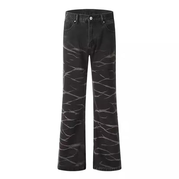 Men's Retro Black Washed Denim Pants – Loose Fit High Street Hip Hop Straight Leg Jeans (S-3XL)_mkmklike.com