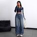 High-Waisted Straight-Leg Jeans – Vintage Washed Denim For Effortless Street Style_mkmklike.com