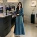 ELLE Plus Size Retro Blue Elegant Long Sleeve Denim Dress Autumn New Style_mkmklike.com