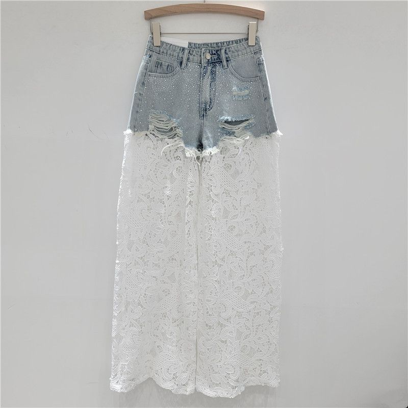 Women's Black High Waist Wide Leg Jeans Summer Lace Embroidery Hollow Out Fashion Loose Straight Denim Pants_mkmklike.com