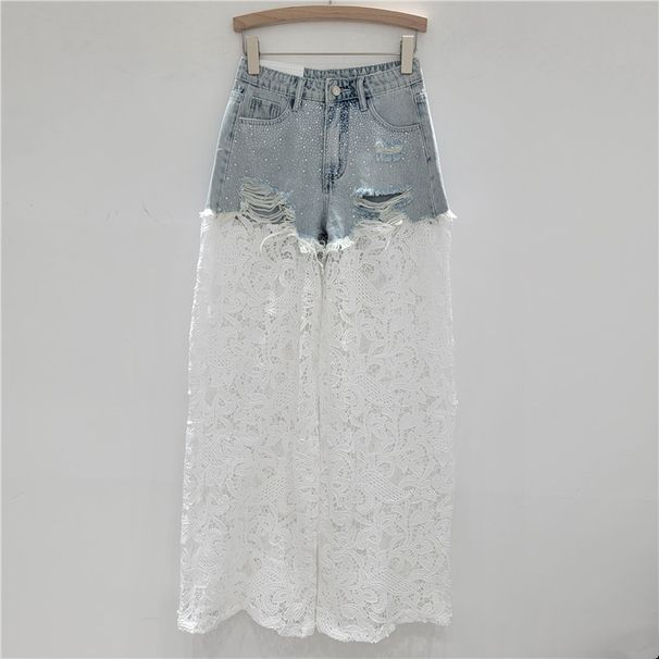 Women's Black High Waist Wide Leg Jeans Summer Lace Embroidery Hollow Out Fashion Loose Straight Denim Pants_mkmklike.com