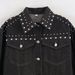 Women's Clothing Black Studded Short Denim Jacket Slim Fit Spring Fashion Versatile Workwear Streetwear_mkmklike.com
