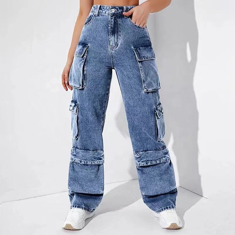 Women's Clothing Pants High Waist Flap Pockets Women's High Waist Cargo Pants With Flap Pockets - Loose Fit Denim Workwear Pants For Street Style_mkmklike.com