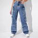 Women's Clothing Pants High Waist Flap Pockets Women's High Waist Cargo Pants With Flap Pockets - Loose Fit Denim Workwear Pants For Street Style_mkmklike.com